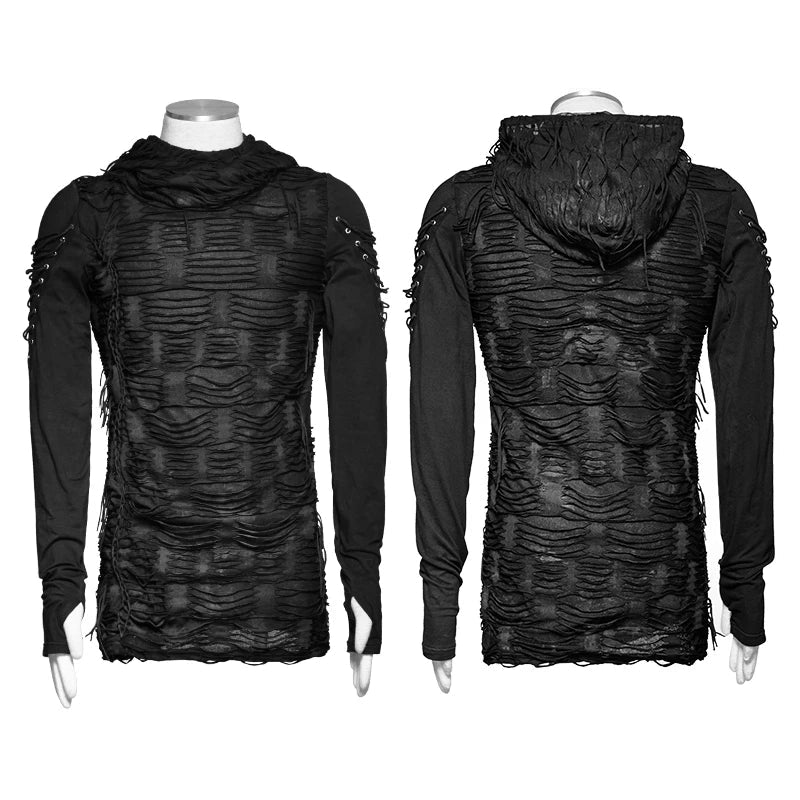 PUNK RAVE Men's T-shirt Punk Rock Cool  Gothic Casual Novelty Long Sleeve Hooded Sweatshirt Streetwear Personality Tops Coven Couture Collective