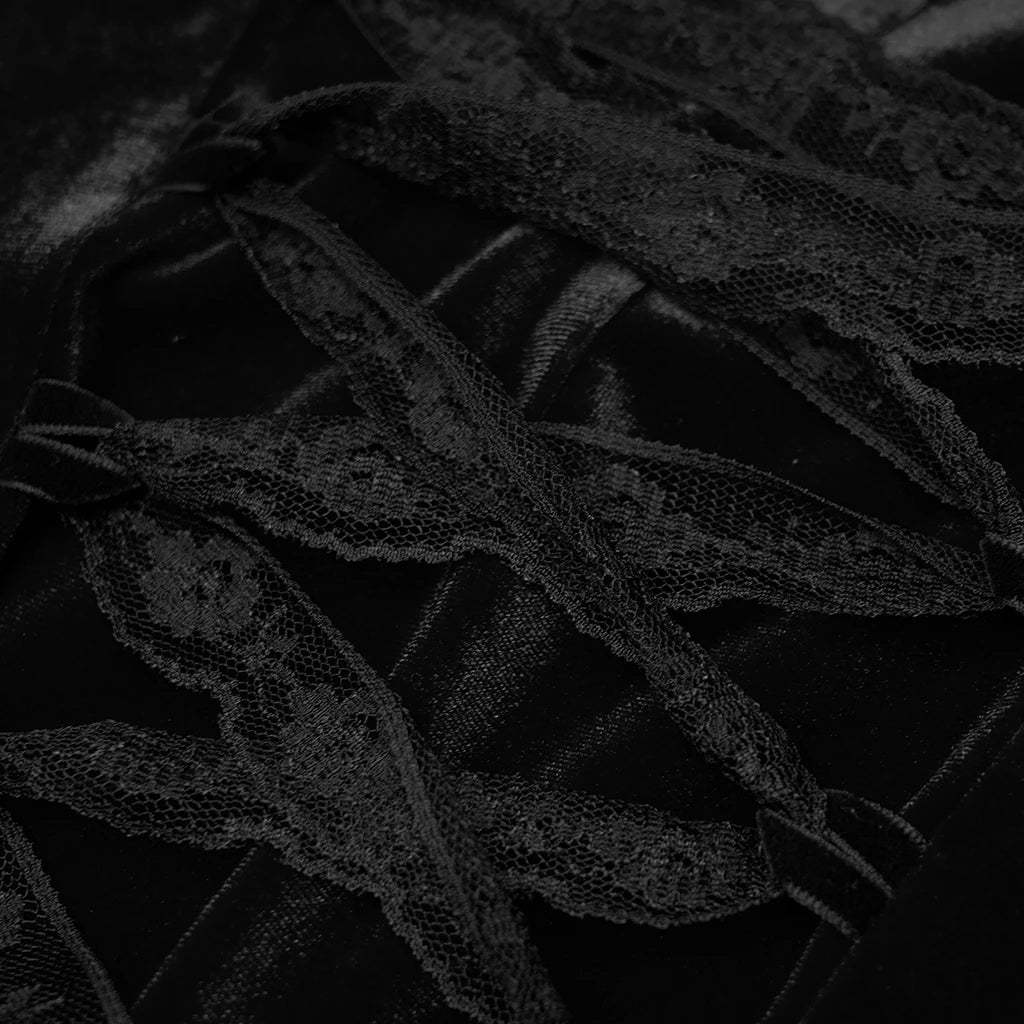 PUNK RAVE Women's Velvet Gothic Gorgeous Retro Irregular Hem Sleeveless Dress in Black or Red