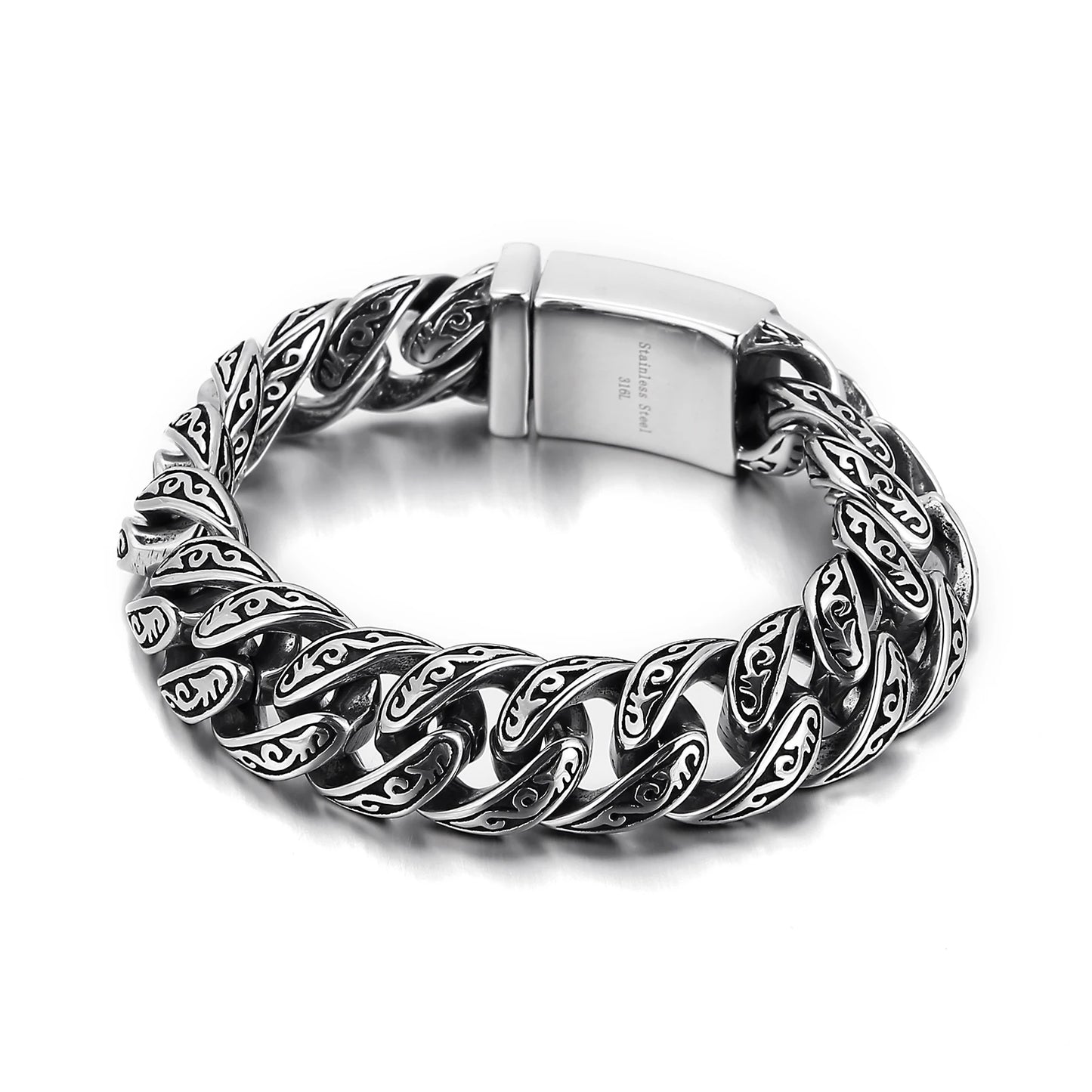 KALEN Wholesale Domineering Men Bracelet Totem Pattern Skull Stainless Steel Bracelet Jewelry