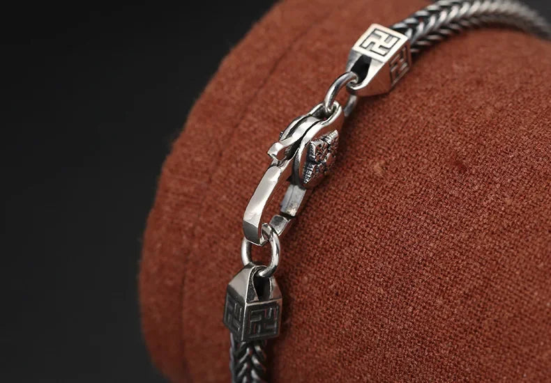 BOCAI 925 Sterling Silver Fox Tail Chain Bracelet New Fashionable Diamond Pestle Fine Chain Link Jewelry Accessories for Men