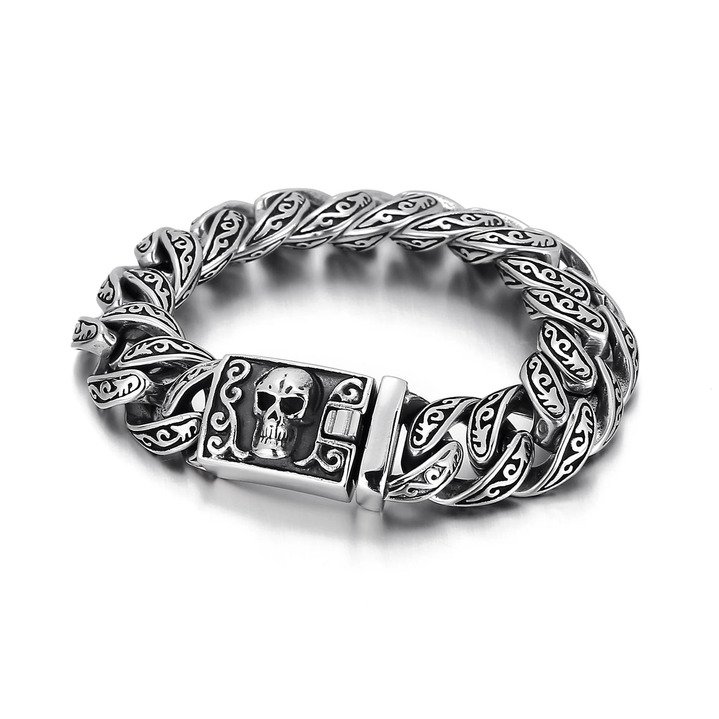 KALEN Wholesale Domineering Men Bracelet Totem Pattern Skull Stainless Steel Bracelet Jewelry