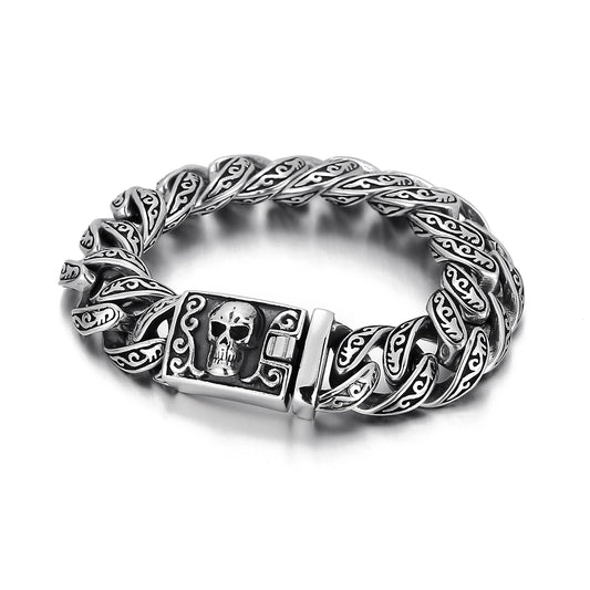 KALEN Wholesale Domineering Men Bracelet Totem Pattern Skull Stainless Steel Bracelet Jewelry
