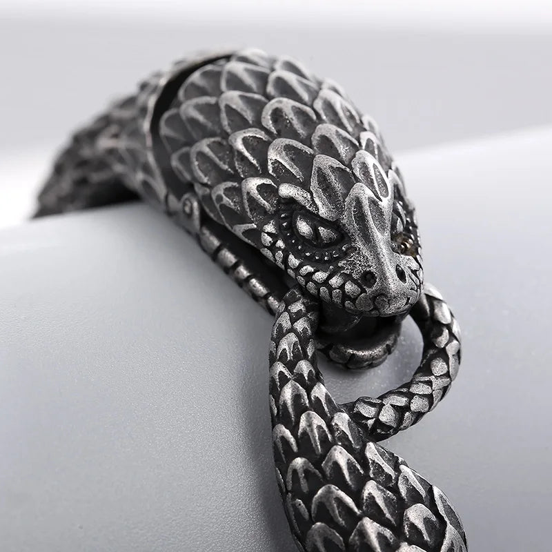 KALEN 220mm Men Punk Oxidized Black/Silver/Gold Stainless Steel Feathers Snake Links Bracelet