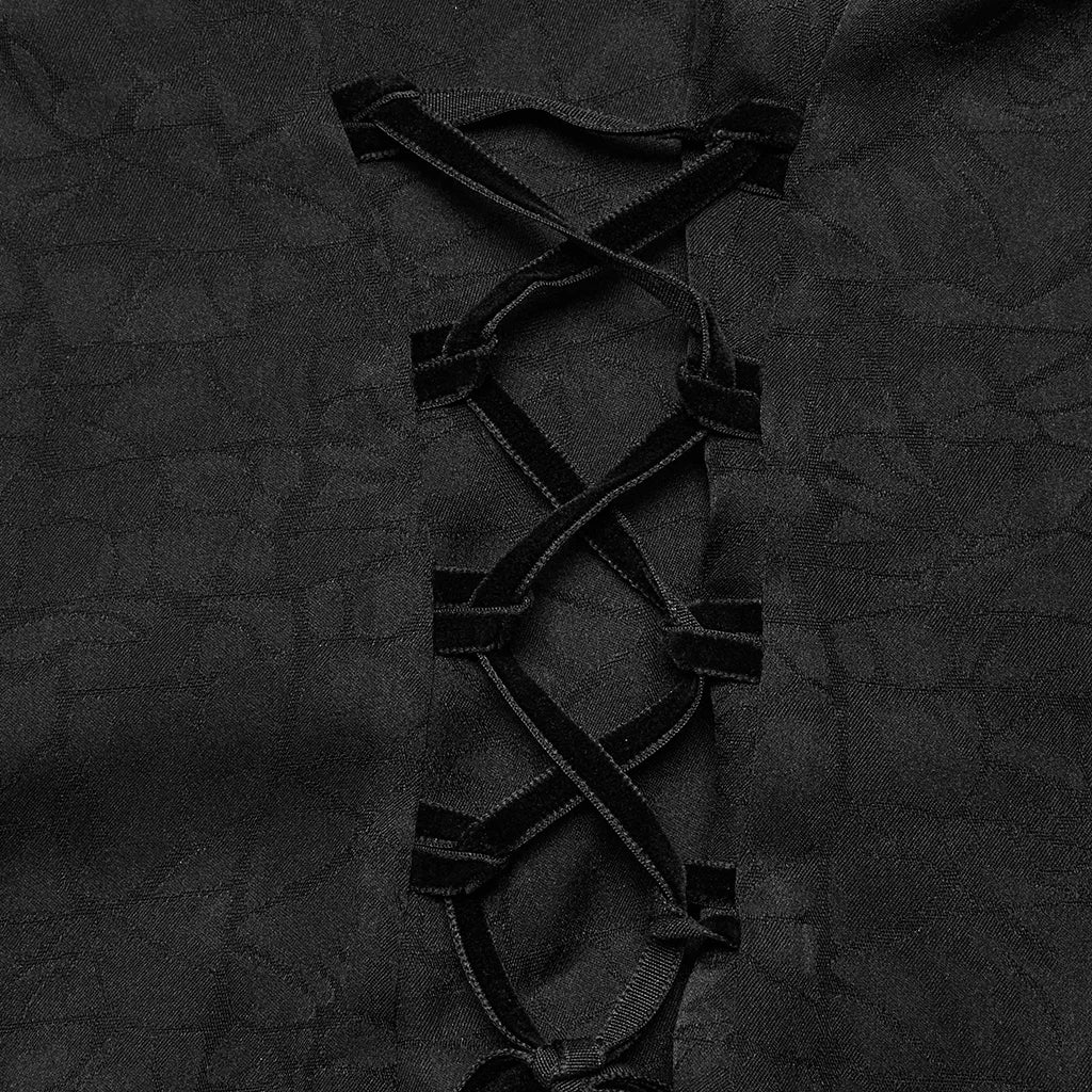 PUNK RAVE Women's Gothic Textured Glossy Gorgeous Shirts Party Club Black Tops Women Clothing