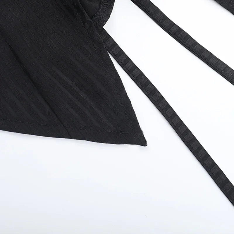 Goth Dark Kawaii Black Short Sleeve Buttons Shirt Lace-up Blouses Mall Gothic Slim Lapel Collar Stripe Shirts Women Alt Techwear