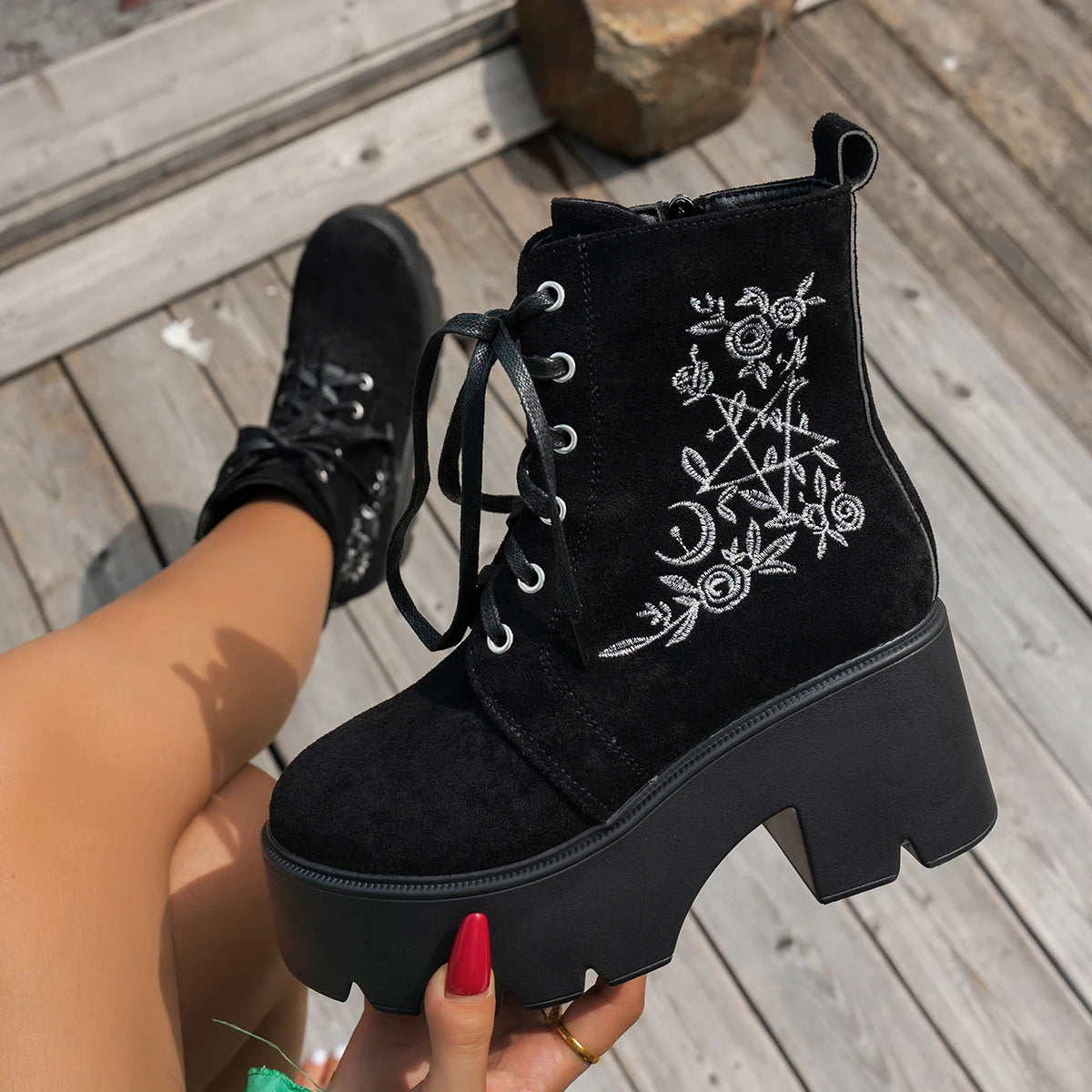Punk Goth Women Motorcycle Boots Outdoor Platform High Heels Shoes Woman 2025 New Brand Luxury Fashion Designer Boots Women Coven Couture Collective