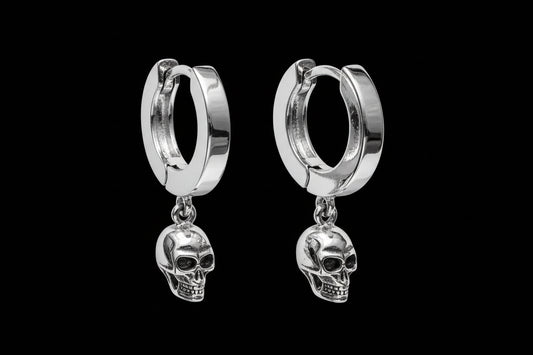 925 Sterling Silver Hinged Hoop Earrings with Skull Design