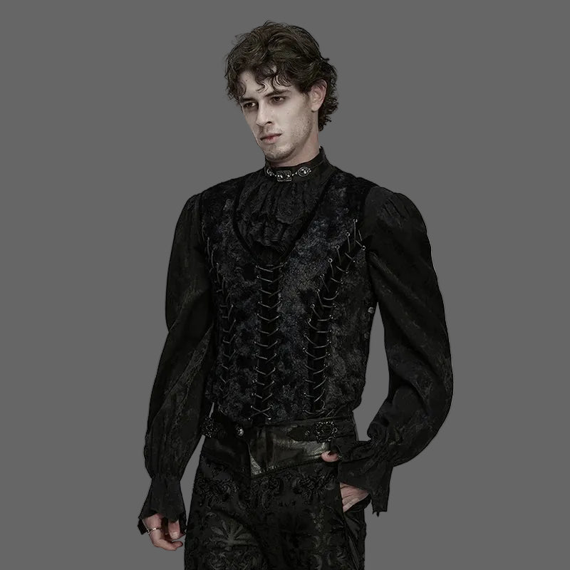 PUNK RAVE Men's Gothic Gorgeous Nobility Gentleman's Luxurious Vest Metal  Eyelet Drawstrings Waistcoat Tops Men Clothing Coven Couture Collective
