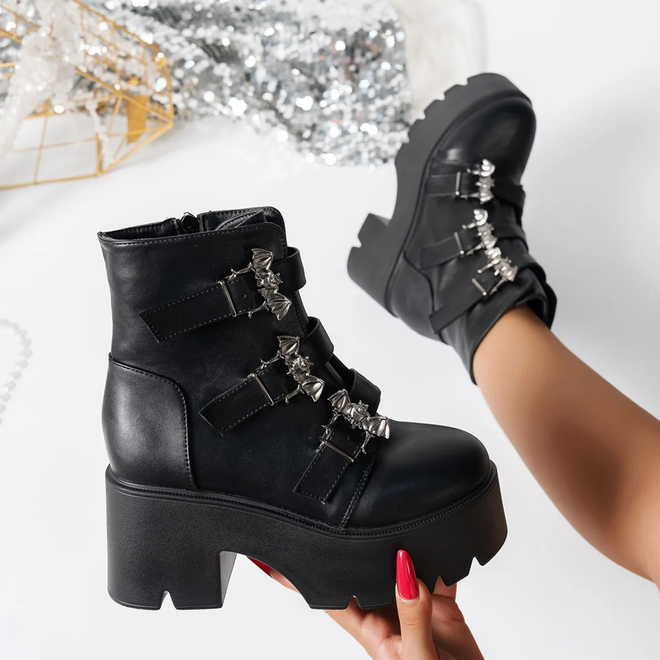 Punk Goth Women Motorcycle Boots Outdoor Platform High Heels Shoes Woman 2025 New Brand Luxury Fashion Designer Boots Women Coven Couture Collective