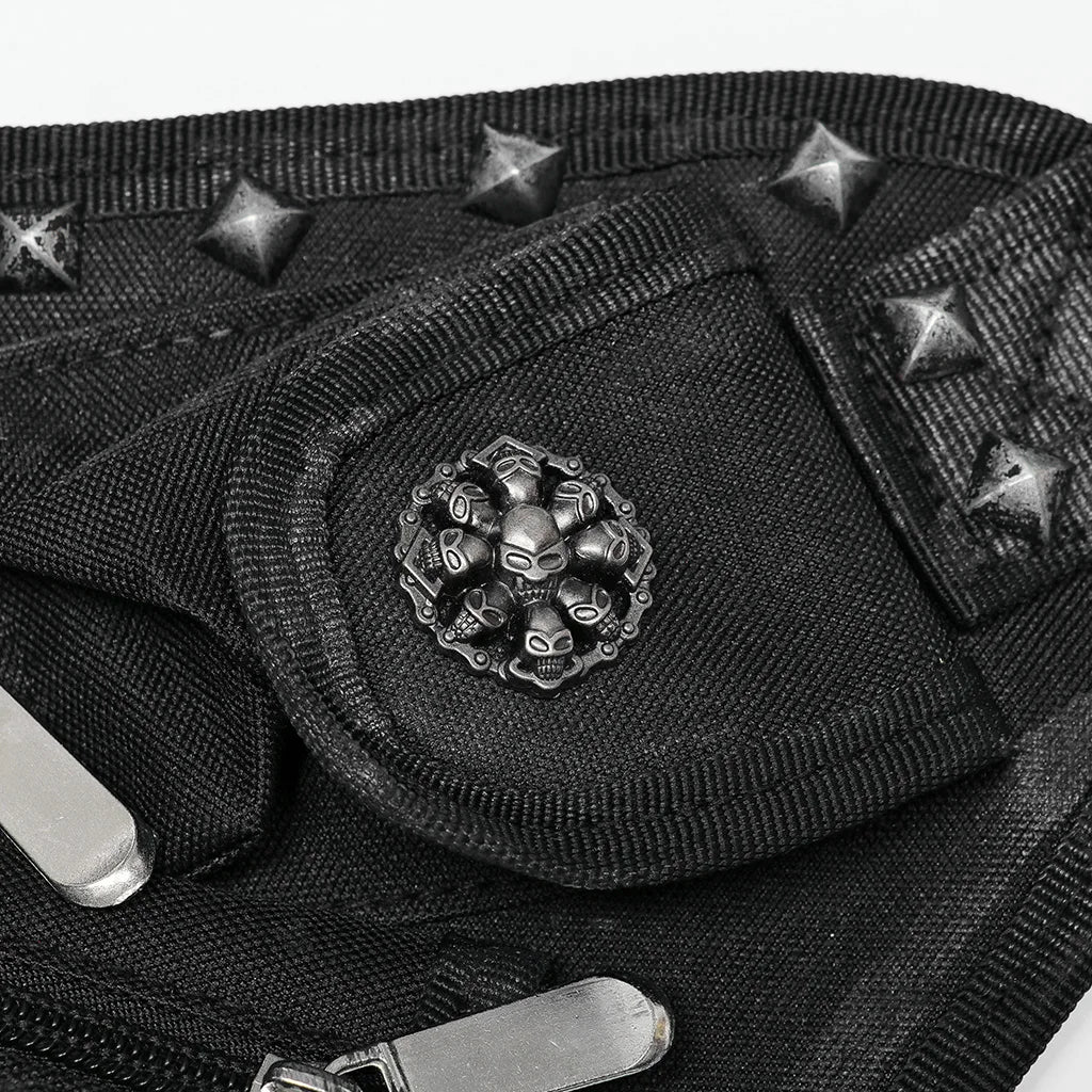 PUNK RAVE Men's Punk Doomsday Irregular Shape Rivets Personalized Bag Webbing Can Adjust Tightness Men Accessories