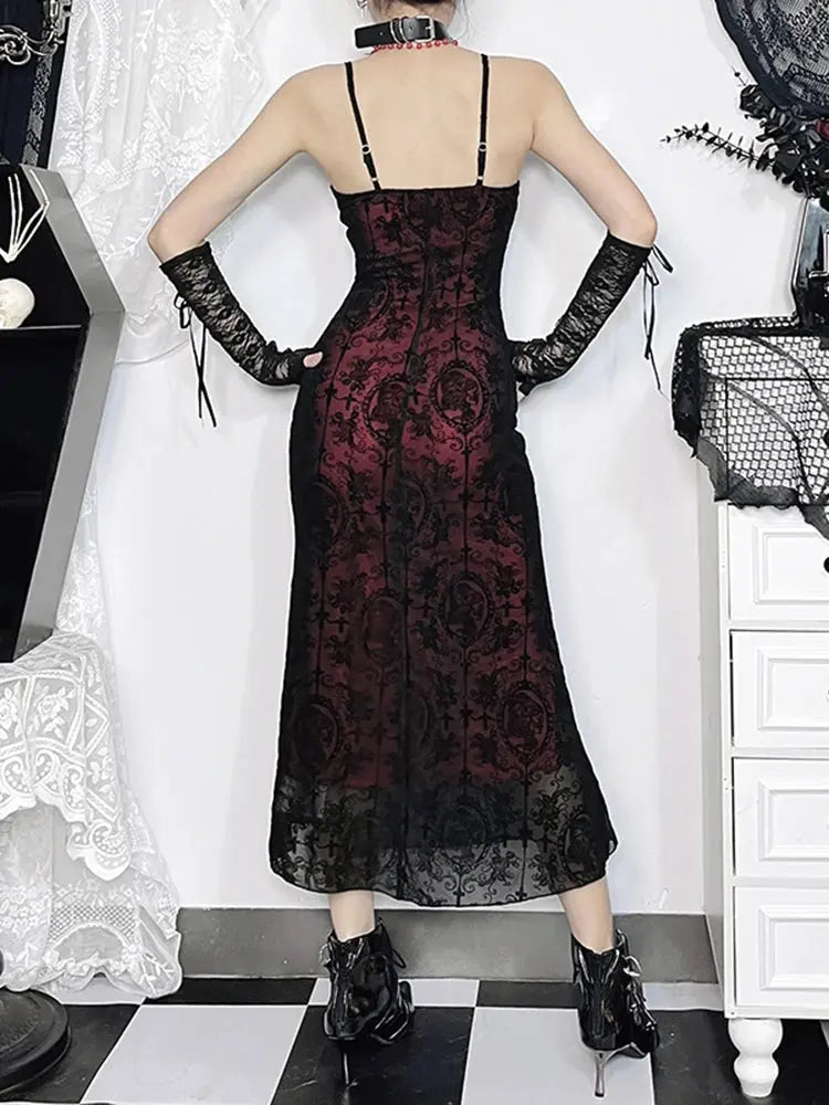 AltGoth Vintage Elegant Red and Black Lace Goth Dress Coven Couture Collective