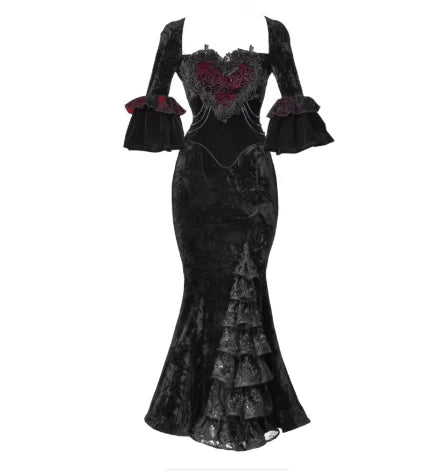 Blood Supply Original Design Bloody Red Black Gothic Velvet Tube Strapless Dress Trumpet Long Slim Party Vestido Halloween