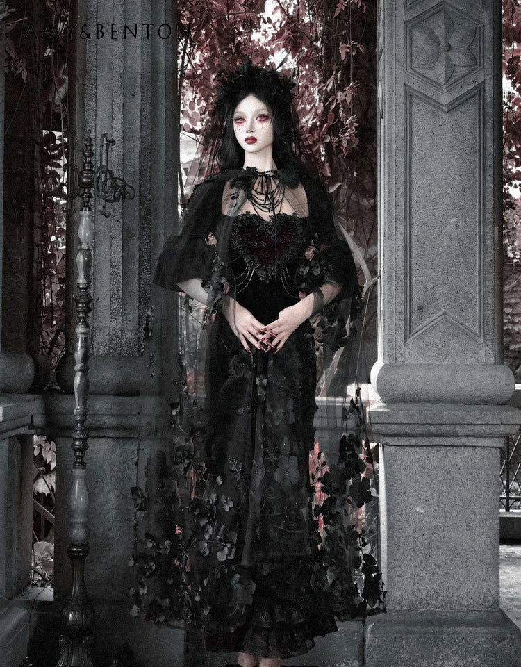 Blood Supply Original Retro Palace Style Goth Velvet Tube Top Dress Mermaid Dress Halloween Winter Subculture Sexy Hot Girl Sets