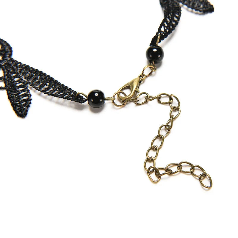 1PC Gothic Collar Necklace Black Beaded Sexy Lace Neck Choker Vintage Tassel Chain Women Steampunk Halloween Jewelry Gift