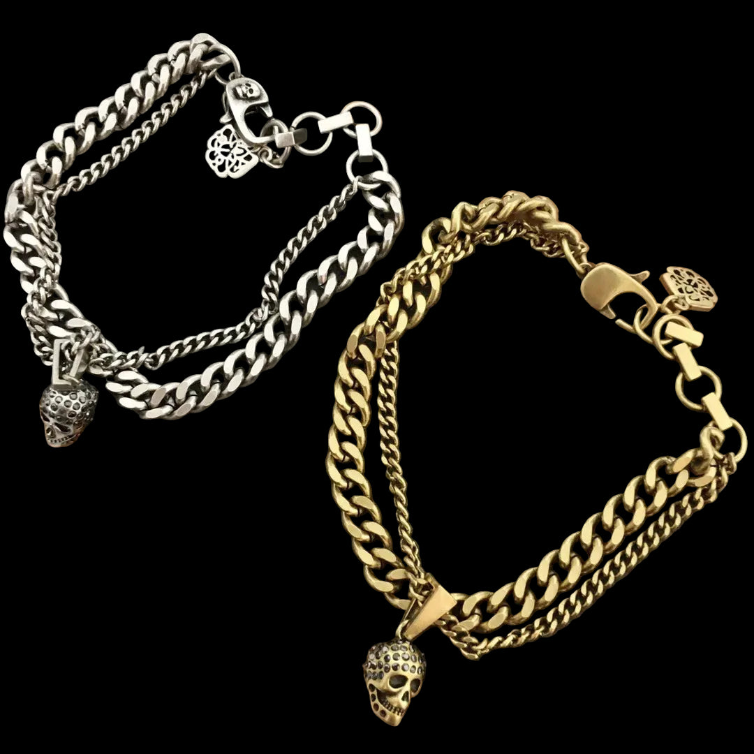 New Skull Double Layer Bracelet With Men's And Women's High End Personalized Punk Style chain