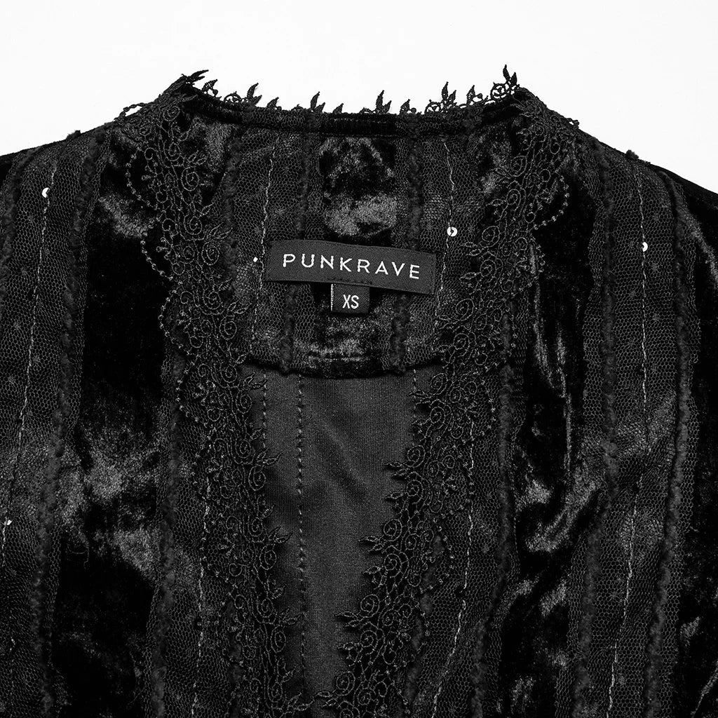 PUNK RAVE Women's Lace Embroidered Velvet Classic Gigot Sleeves Shirt  Retro Layering Adjustable Rope Sexy Slim Tops Coven Couture Collective