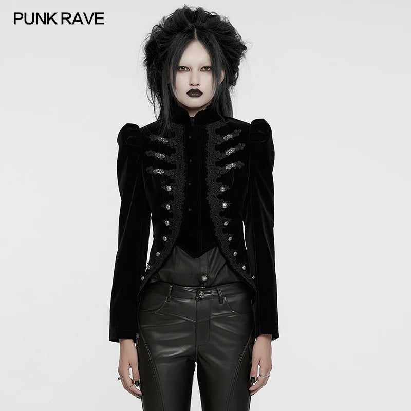 PUNK RAVE Women's Wasteland Punk Splicing Pure Color Knitted Decayed Coat Loose Long Trench Jaket Design Tops Two Colors