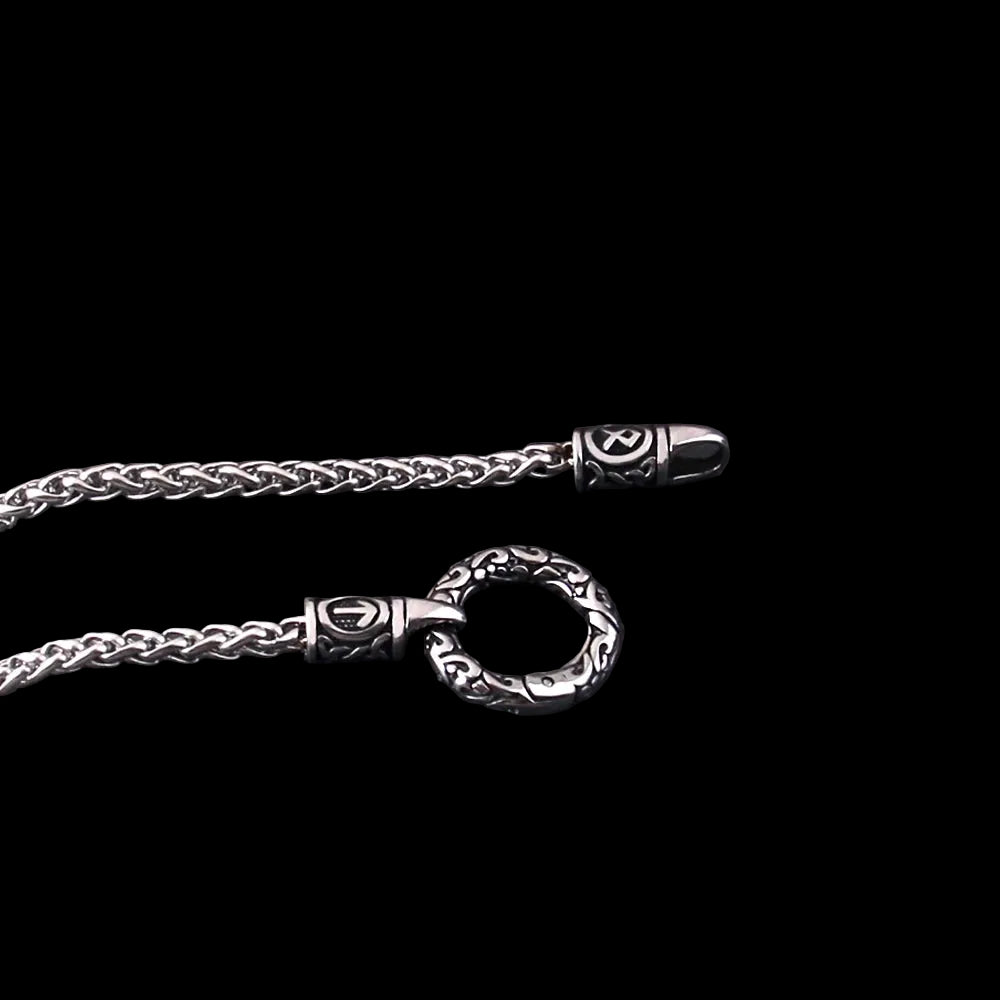 Nordic Viking Rune Pendant Necklace with Open round Clasp Stainless Steel Chain for Men Wood Box Included