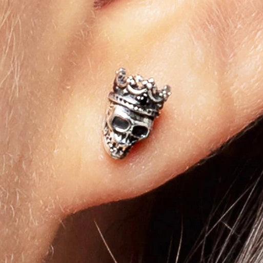 Skull King Stud Earrings 925 Sterling Silver Europe Style Edgy Fine Jewelry for Women Men Vintage Rebel Gift