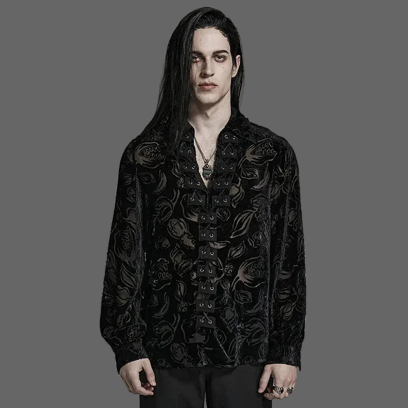 PUNK RAVE Men's Gothic Lantern Sleeve Stand Collar Shirt Symmetrically 3D Segmentation Jacquard Shirts for Men Spring/Autumn Coven Couture Collective