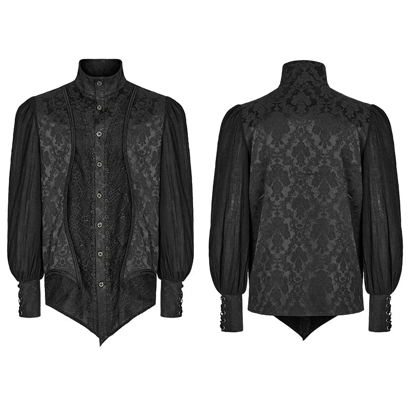 PUNK RAVE Men's Gothic Lantern Sleeve Stand Collar Shirt Symmetrically 3D Segmentation Jacquard Shirts for Men Spring/Autumn Coven Couture Collective