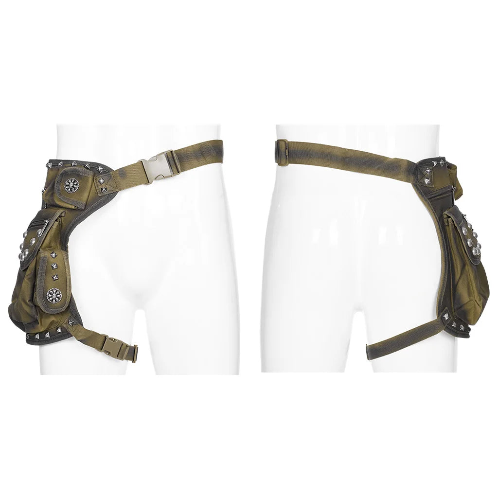 PUNK RAVE Men's Punk Doomsday Irregular Shape Rivets Personalized Bag Webbing Can Adjust Tightness Men Accessories