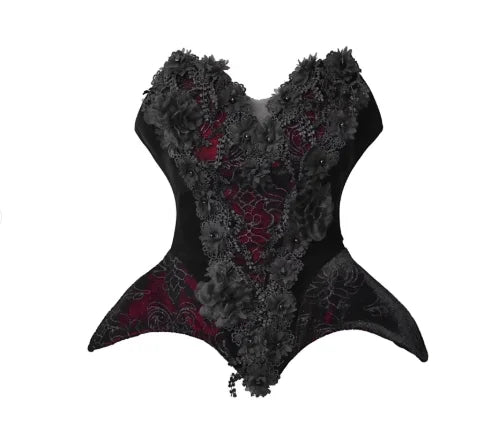 Blood Supply Original Bloody Red Gothic Velour Girdle Tube Top Slim Florals Patch Lace-up Halloween Winter Party Tanks Top