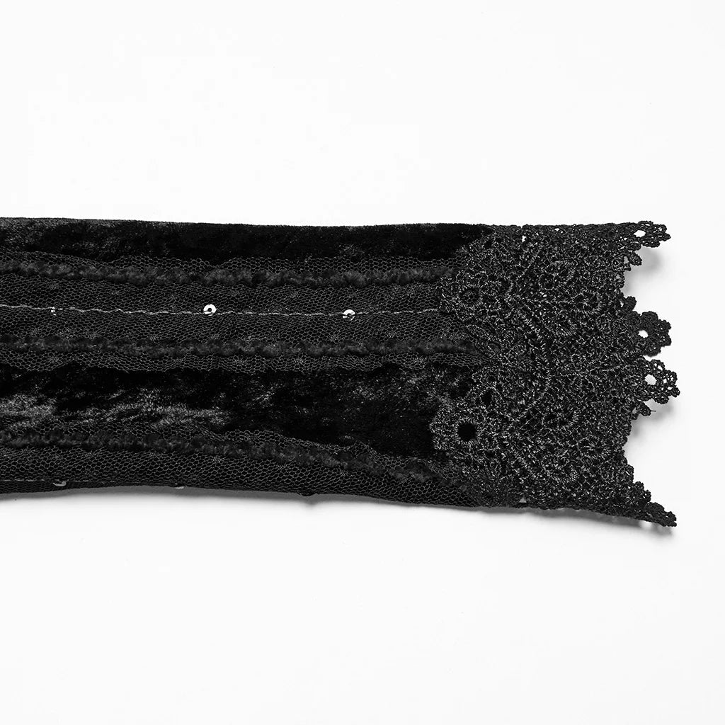 PUNK RAVE Women's Lace Embroidered Velvet Classic Gigot Sleeves Shirt  Retro Layering Adjustable Rope Sexy Slim Tops Coven Couture Collective