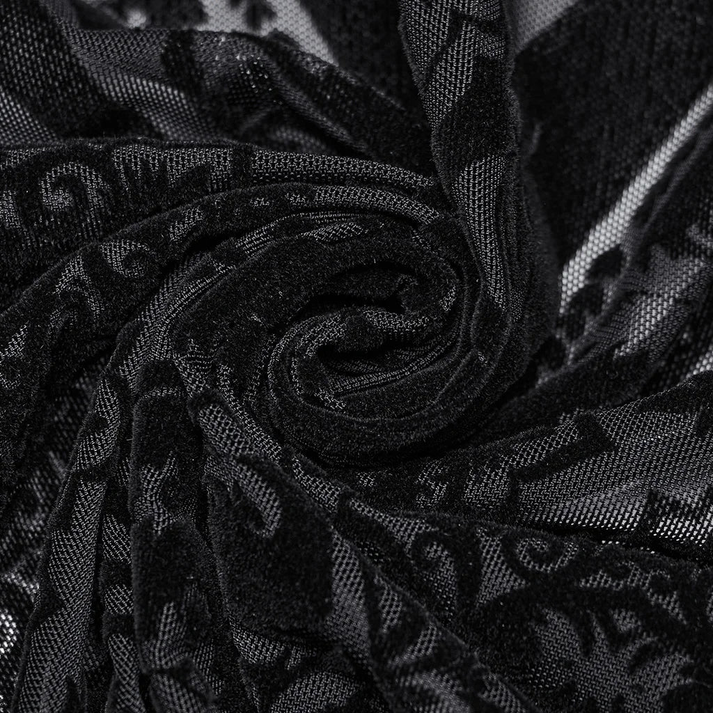 PUNK RAVE Women's Gothic Gorgeous Pattern Patterned Flocked Mesh Skirt Lace Vintage Black Long Skirts Women Clothing Coven Couture Collective