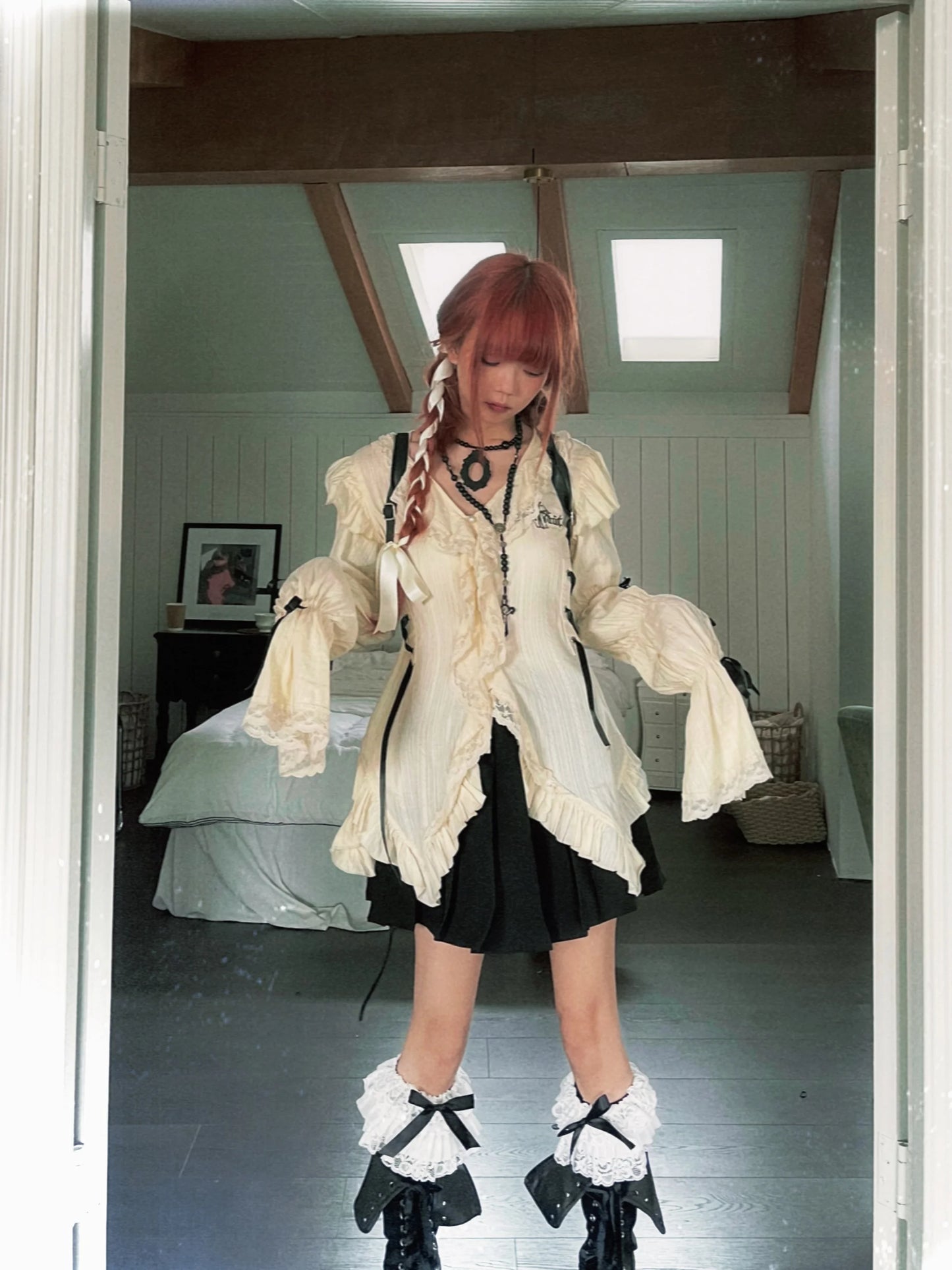 Karrram Y2k Aesthetics Lace Shirt Grunge Gothic Irregular Blouses Fairy Harajuku Bandage Shirt Vintage Lolita Clothes Mall Goth