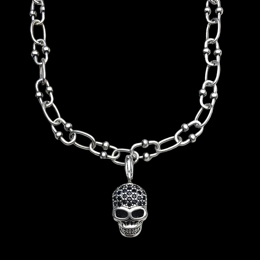Skull Pave Charm Necklace 925 Sterling Silver