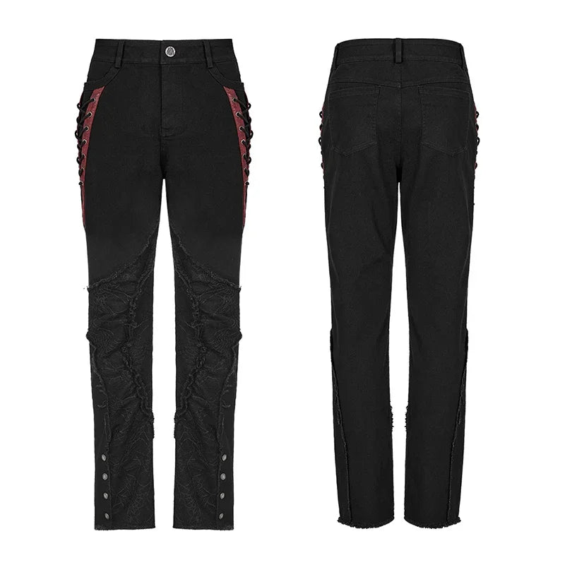 PUNK RAVE Men's Punk Cool Personality Spider Mesh Pants Gothic Irregularly Divided Casual Raw Edge Black Denim Coven Couture Collective