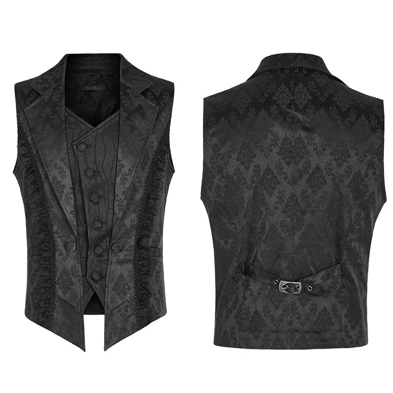PUNK RAVE Men's Gothic Gorgeous Lace Decoration Asymmetric Lapel Waistcoat Unique Pointed Outline Elements Party Long Sleeve Top Coven Couture Collective