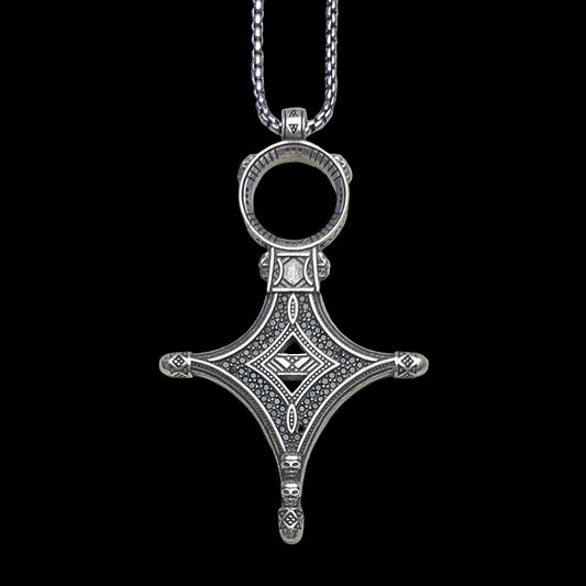 Ethno Cross Necklace 925 Sterling Silver Fine Jewellery for Men Women Traditional Rebel Strand with Zircon