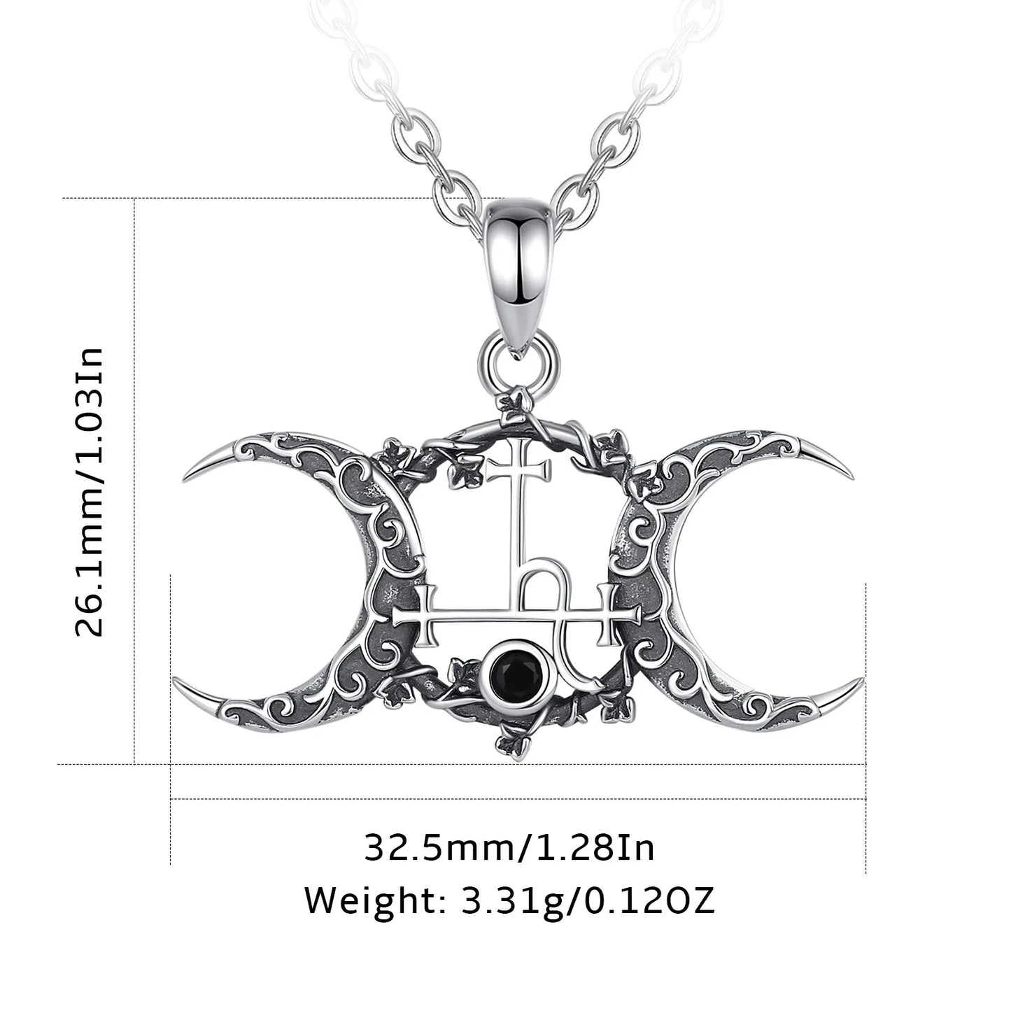925 Sterling Silver Lilith Sigil Necklace Vintage Triple Moon Goddess Pendant