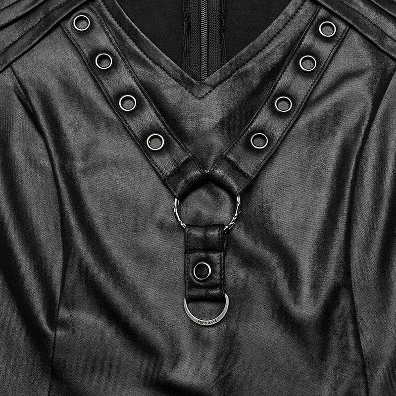 PUNK RAVE Women's Gothic Cool Basic Shirt Punk Daily Elastic Knitted Sexy Hollow V-neck Black Tops Women Clothes Coven Couture Collective