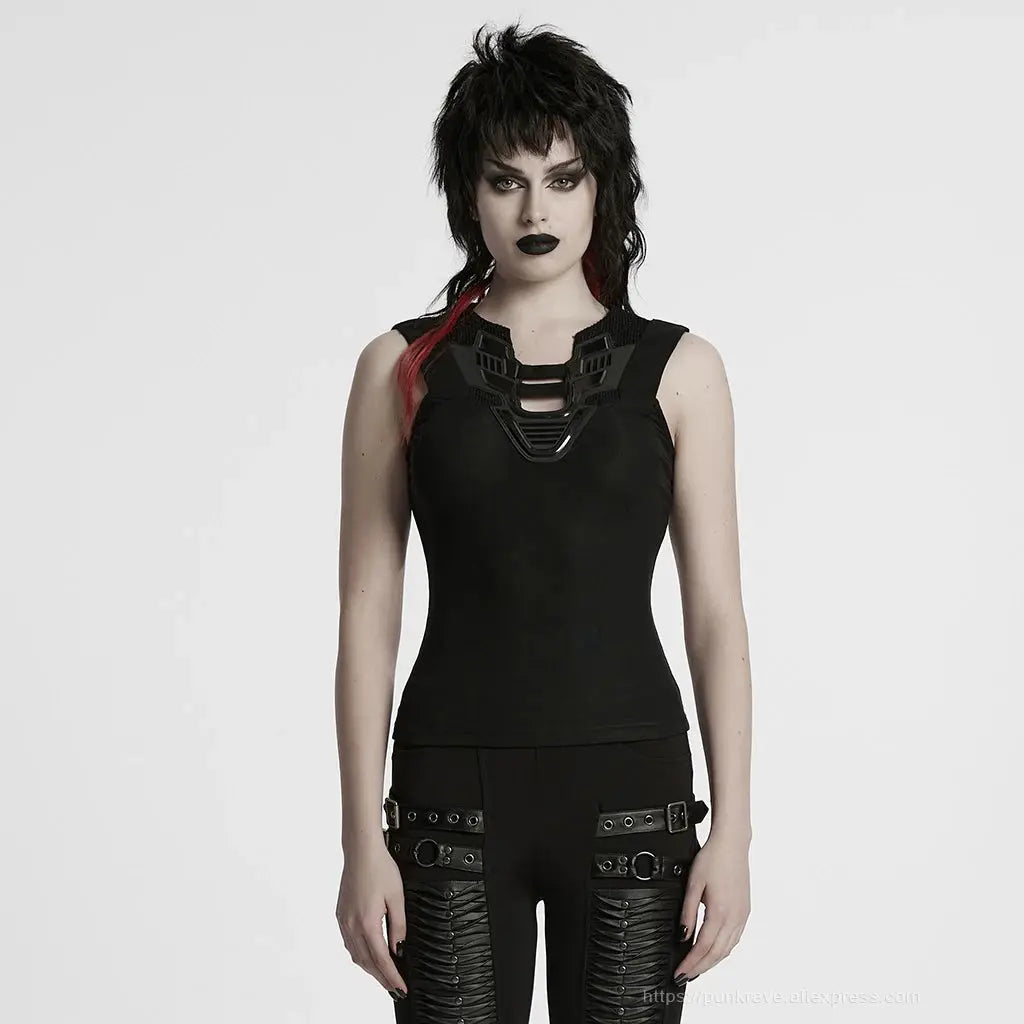 PUNK RAVE Women's Cyberpunk Triangle 3D Armor Patch Avant-garde Vest Future Sense Simple Sleeveless Cool Handsome Dark Tees Coven Couture Collective