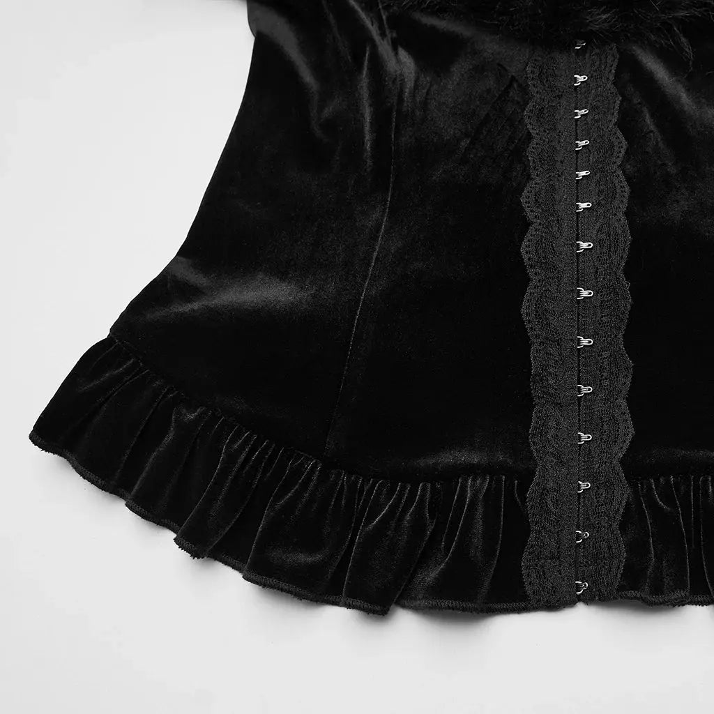 PUNK RAVE Women's Gothic Sunny Velvet Furry V-neck Cardigan Split Flared Sleeves Elegant Charm Women Sexy Dark Tops Shirts Coven Couture Collective