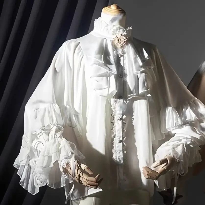 Lolita Gothic Dark Academia Clothes Loose Long Sleeve Shirt Women Stand Collar Ruffles Patchwork Blusas De Mujer