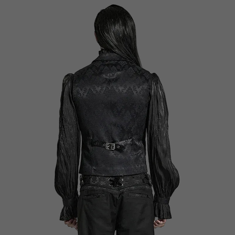 PUNK RAVE Men's Gothic Gorgeous Lace Decoration Asymmetric Lapel Waistcoat Unique Pointed Outline Elements Party Long Sleeve Top Coven Couture Collective