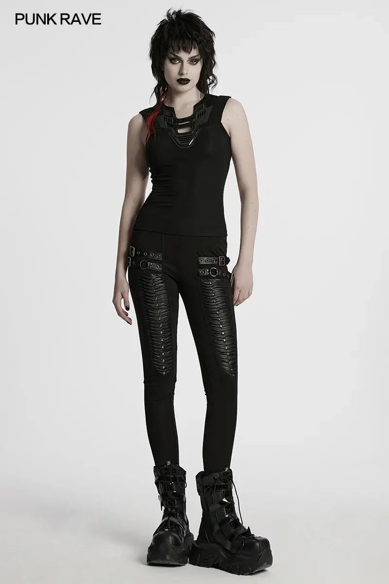 PUNK RAVE Women's Cyberpunk Triangle 3D Armor Patch Avant-garde Vest Future Sense Simple Sleeveless Cool Handsome Dark Tees Coven Couture Collective