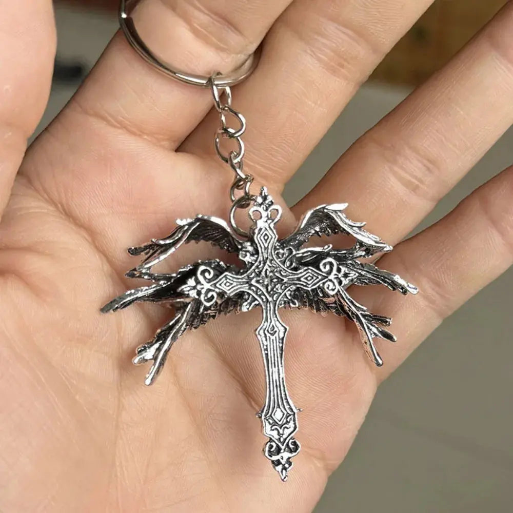 Retro Gothic Jesus Wings Cross Pendant Necklace Jewelry for Men Women Large Vintage Dark Punk Religious Amulet Necklaces Gifts Coven Couture Collective