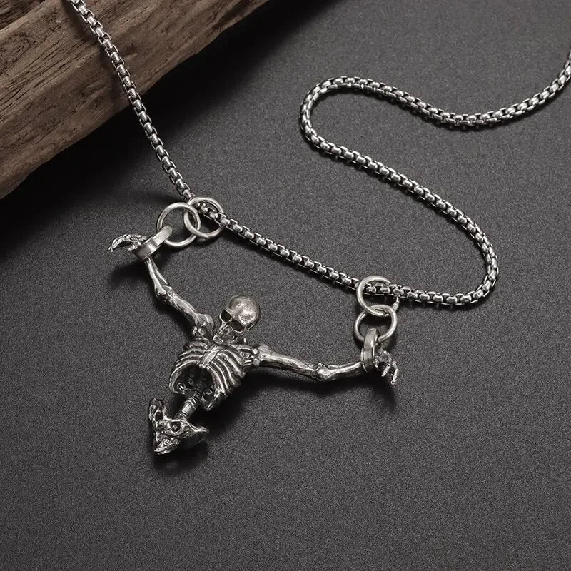 New Silver Color Upper Body Skull Pendant Men\'s Biker Punk Necklace Gothic Alternative Casual Jewelry