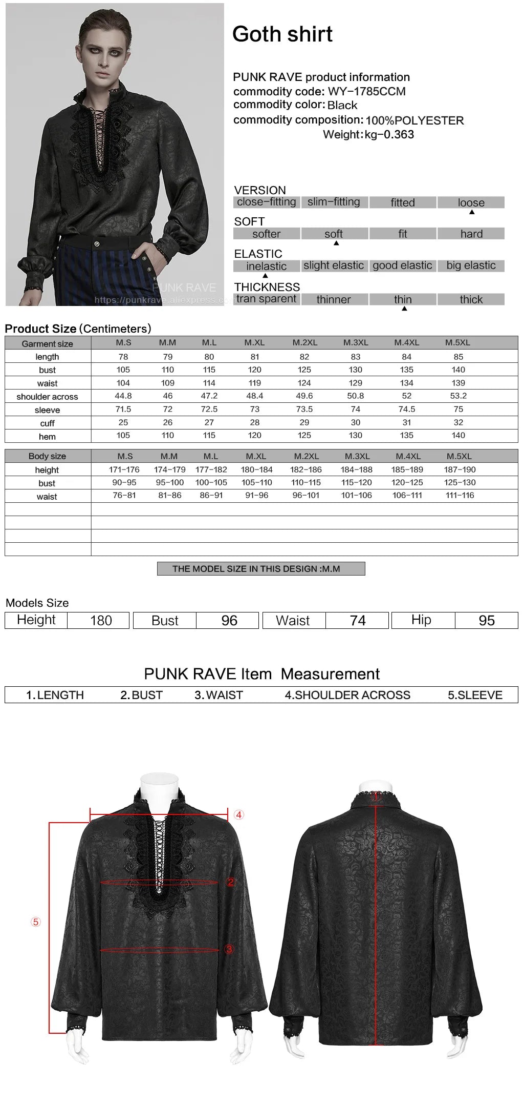 PUNK RAVE Men's Goth Stand Up Collar Dark Rose Patterned Shirt Elegant Lace Front Drawstring Design Exquisite Feeling Tops Coven Couture Collective