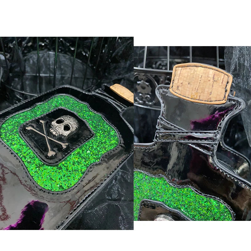 Gothic Kitsch Poison Bottle Shaped Handbag and Purse for Women Dark Lolita Skull Decoration Punk Goth Style Girls Shoulder Bags