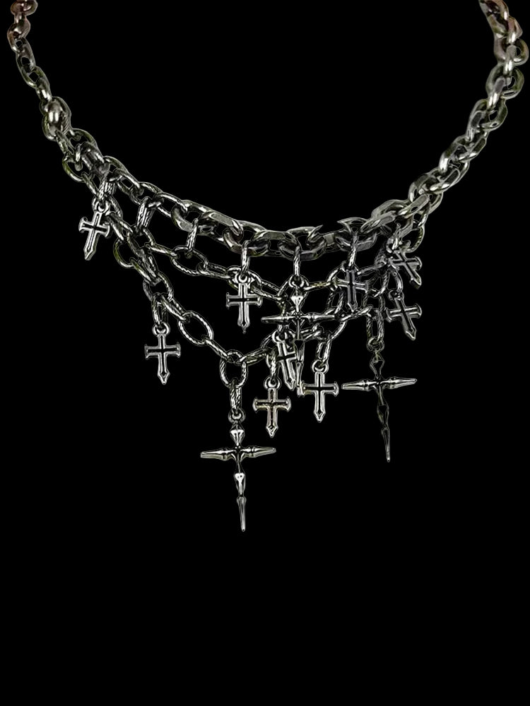 Gothic Cross Chain Jewellery Set for Women Men, Punk Statement Necklaces Rings Accessories, Edgy Party Jewellery Collection