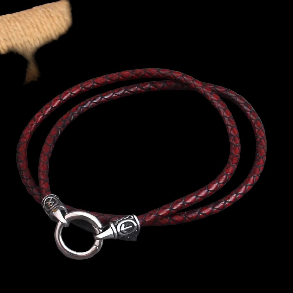 Nordic Viking Rune Pendant Necklace with Open round Clasp Stainless Steel Chain for Men Wood Box Included