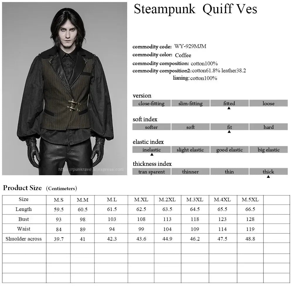 PUNK RAVE New Steampunk Black Brown Striped Men's Waistcoat Coven Couture Collective