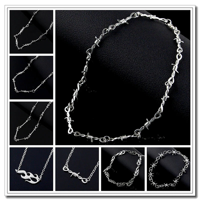 Wire Thorns Iron Unisex Necklaces Women Hip-hop Gothic Punk Style Barbed Wire Small Thorn Chain Collar Choker Jewelry Gift