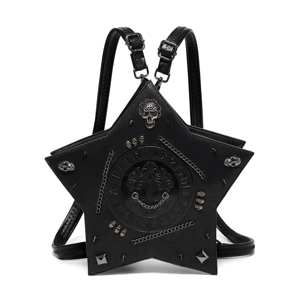 Gothic Black Pentagram Crossbody Bag Multifunctional Unisex Punk Halloween Cosplay Handbag Fashion Retro Accessories For Adult